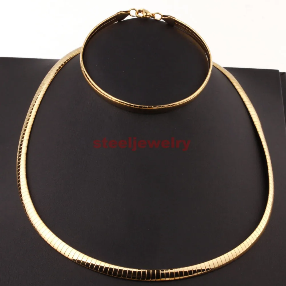 Женский Ошейник 6 мм ожерелье чокер + браслет ювелирный набор золотая цепочка из
