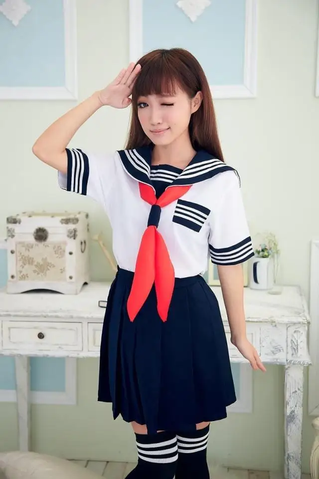 

JK Japanese School sailor uniform fashion school class navy sailor school uniforms for Cosplay girls suit 3 Pcs / Set