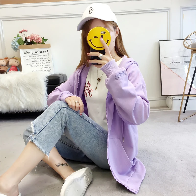 Женские толстовки Harajuku Ulzzang, милые женские пуловеры на молнии, корейский стиль, длинный рукав, с капюшоном, женские свитшоты