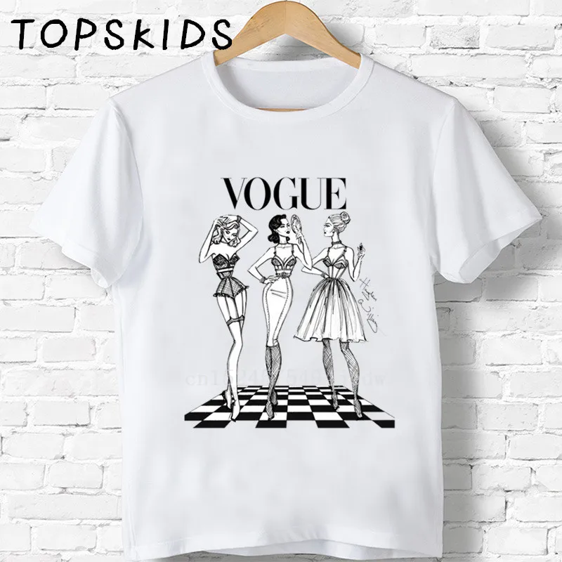 2019 детская Винтажная Футболка Vogue Paris с черным принтом летняя футболка для
