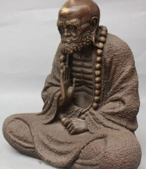 

13" Tibet Buddhism Bronze Seat Arhat Damo Bodhidharma Dharma Buddha Statue