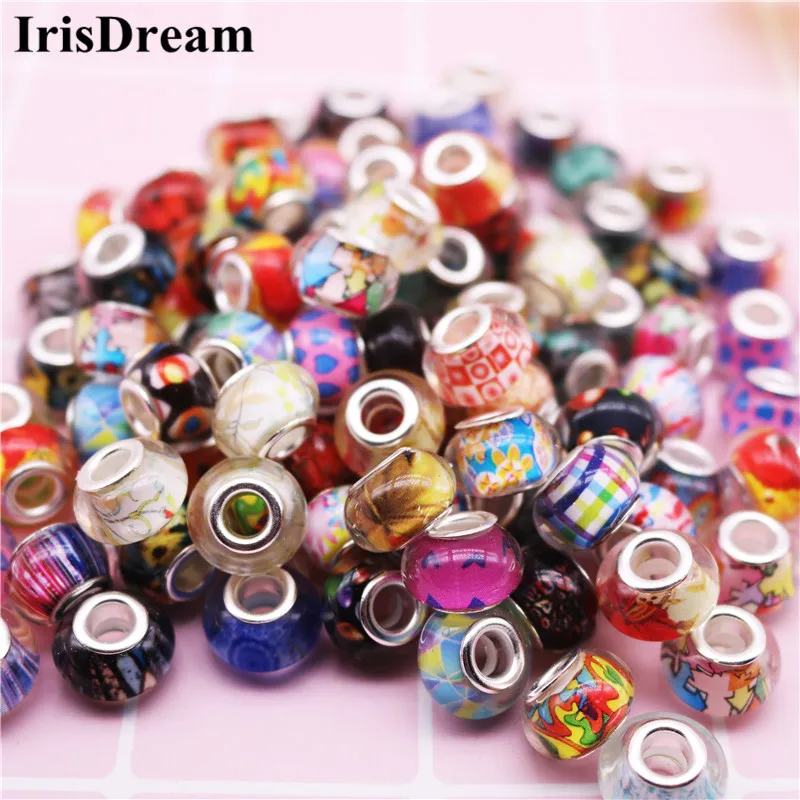 

10PCS 14MM Big Round Loose Resin Murano Glass Spacer Beads Charms Fit For Pandora Bracelet Oysters With Pearls Jewelry