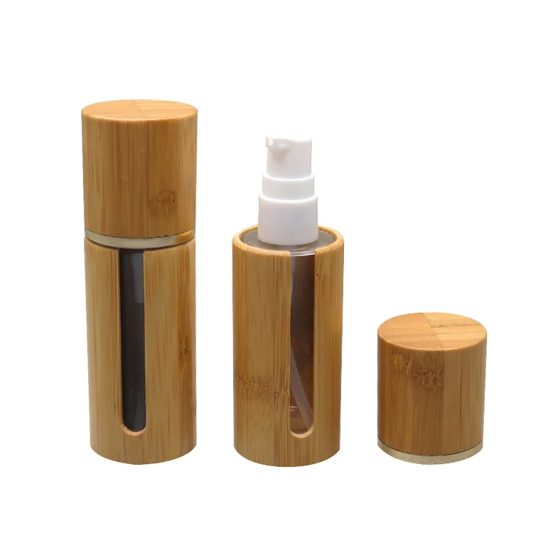 10pcs 30ml Bamboo Cosmetic Lotion Refillable Bottle DIY Glass Emulsion Pump Packaging Empty Makeup Liquid Foundation Container