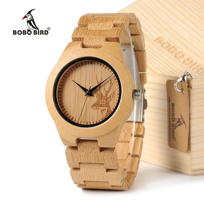 Классические женские часы BOBOBIRD E04 с иконой оленя наручные из бамбука для женщин в