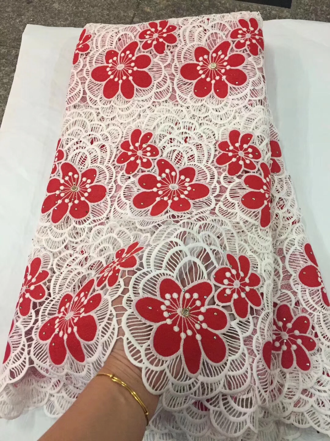 

New arrival african lace fabric high quality stones France cord lace guipure lace fabric for party dress Nigerian lace LYY922A