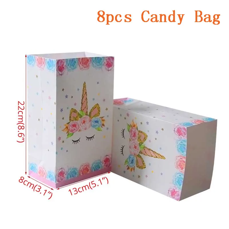 8pcs candy box Единорог вечерние поставки розовые радужные воздушные шары в форме единорога баннер тарелки салфетки кекс ббеби Шауэр детский Декор ко дню рождения - Цвет: 8pcs candy box