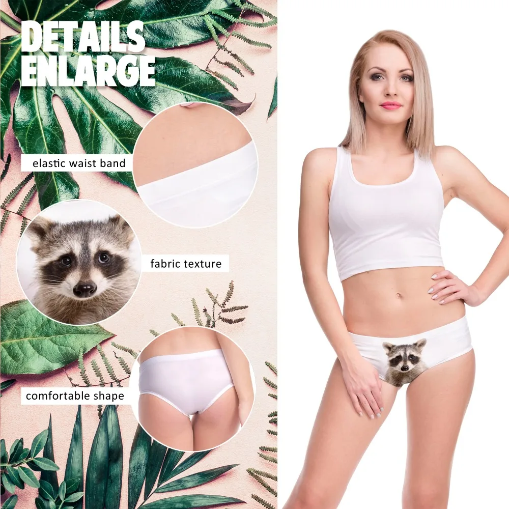 Женские трусики с забавным принтом LEIMOLIS белые пуш ап енота милые стринги|Женские