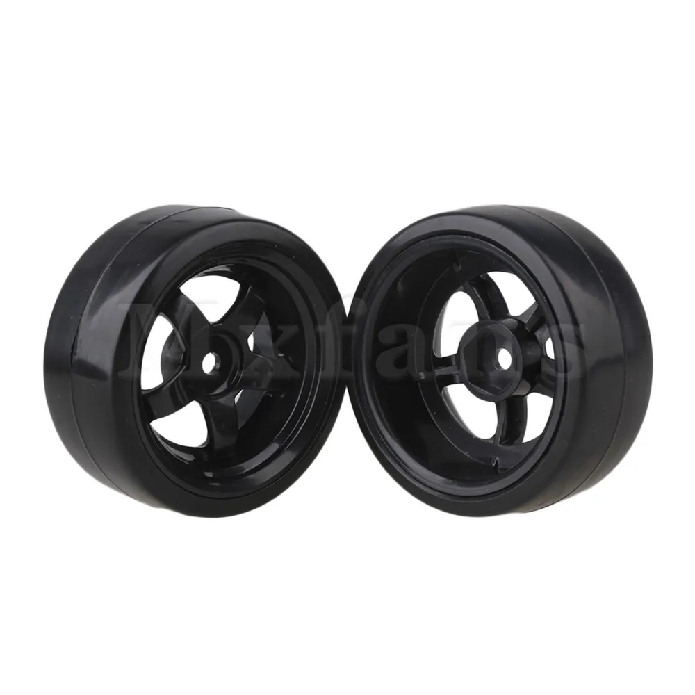 Mxfans 4 шт. черное 5 колесо со спицами диски и гладкие шины для RC 1:10 Drift Car Plastic|tire rim