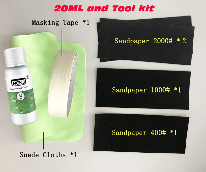 20ML and Tool Kit Авто лампа в сборе крышка очиститель 20 мл 50 мл фары очистка окна автомобиля аксессуары ремонт фар агент яркая трансформация - Цвет: 20ML and Tool Kit