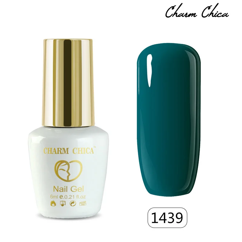 Лак для ногтей CHARM CHICA зеленого и фиолетового цветов, гель, UV, 6мл, снимается без пятен, лак-лакер, искусство, вернис, полу-перманентный, 1439.
