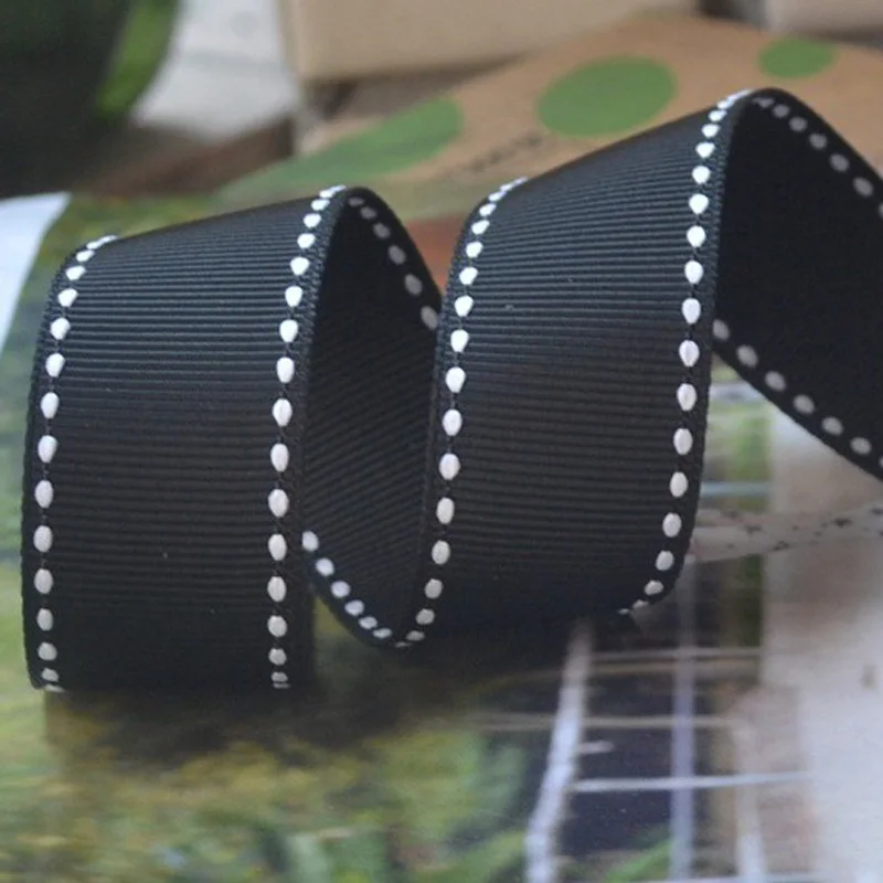 

(25mm, 12yards/lot) grosgrain dashed dots black Ribbon for hair decoration, handmade crafts, free shipping
