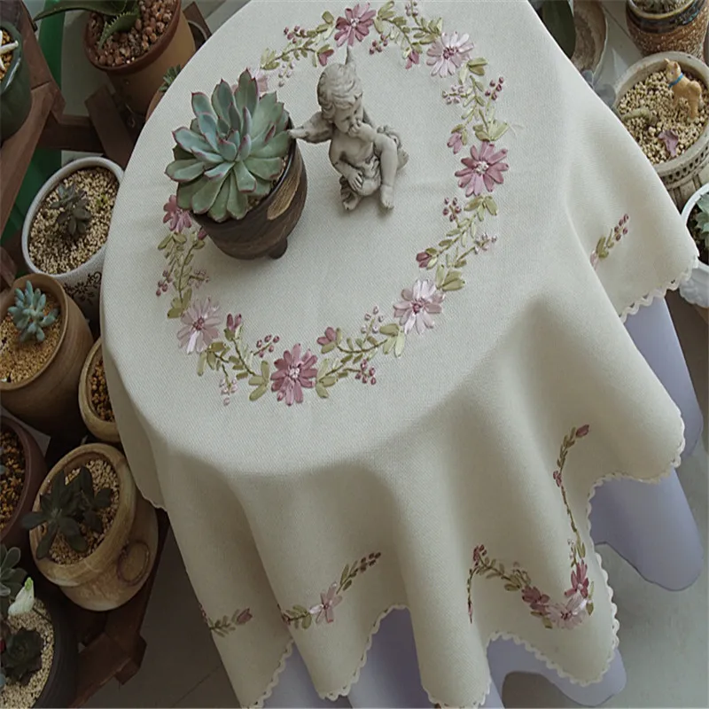 Бесплатная доставка скатерть в пасторальном стиле с вышивкой и лентой чехол для