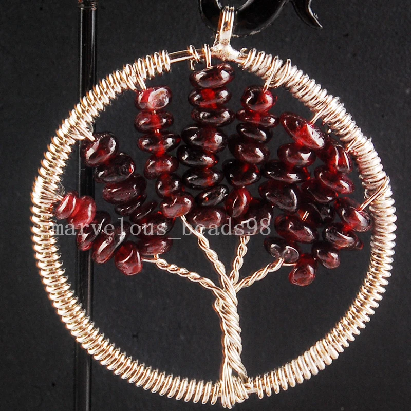 Новая мода 40 мм Дерево жизни натуральный гранат кристалл провода обернуть