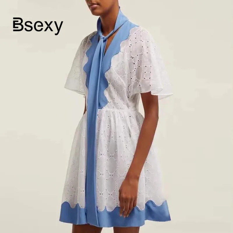 2019 платье белое мода лето трафарет короткие рукава опояска рубашка авангард