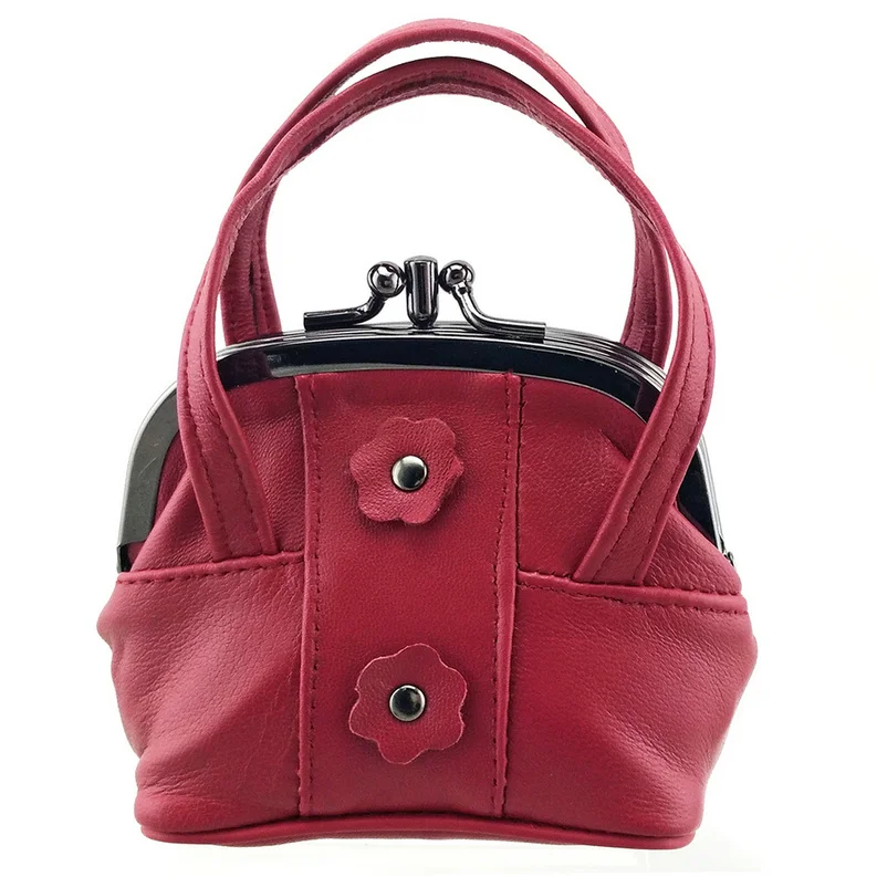 red0543 NICOLE& CO Кошелек для монет из натуральной кожи женские кошельки цветочный дизайн для девочек маленький кошелек с металлическим каркасом наличные Карты Чехол-кошелек для мелочи - Цвет: red0543