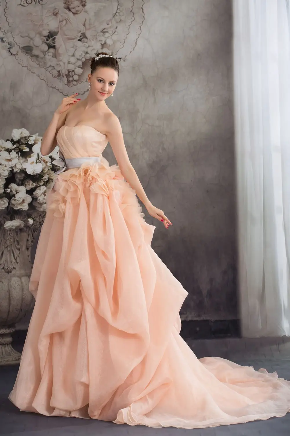 Современная рюшами из органзы quinceanera платья узелок sweet 16 нестандартного размера