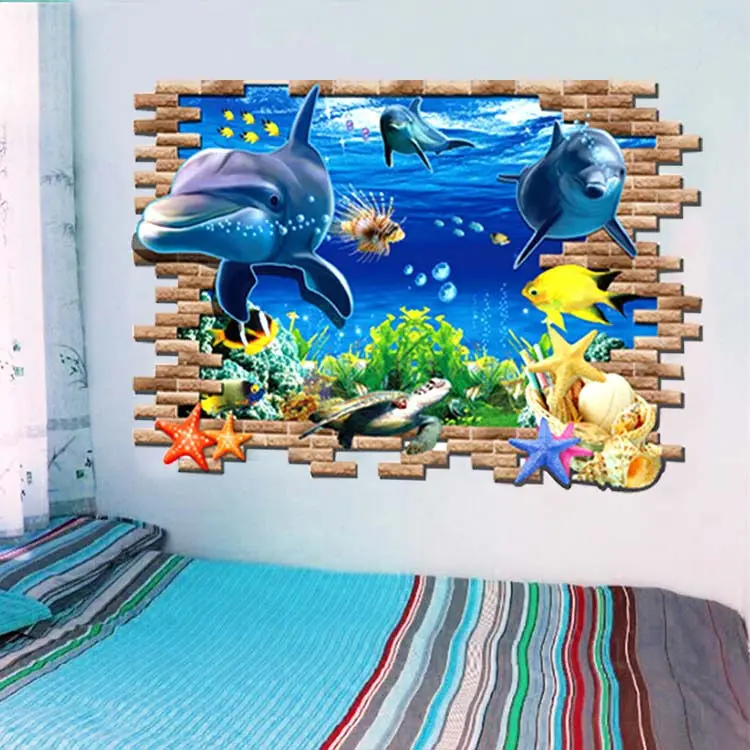 Настенная Наклейка Дельфин разбитая из окна 3D настенная Съемная художественная