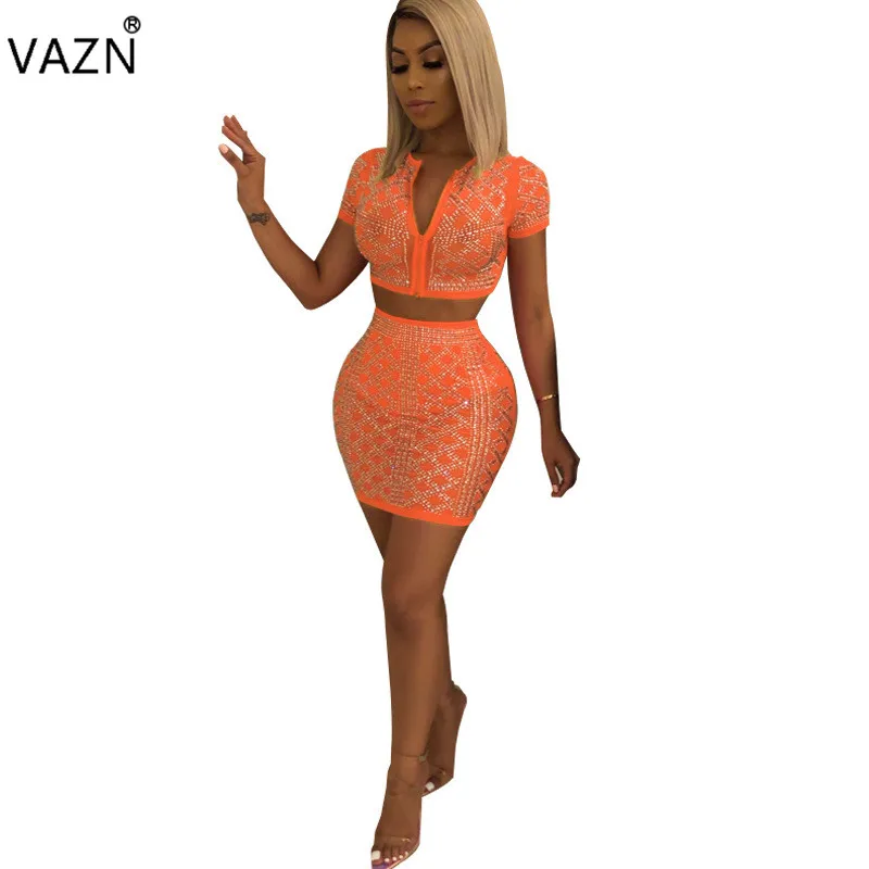 Женский комплект из 2 предметов VAZN Клубная мини юбка с круглым вырезом и коротким