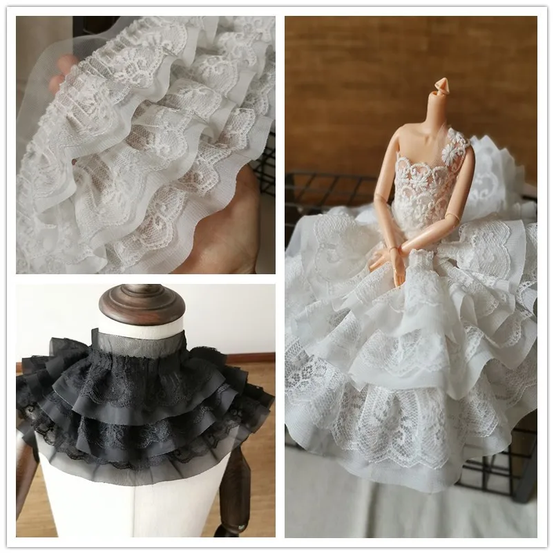 

3Meters 11cm Ruffle Lace Trim Bubble Skirt Pleated Mesh Lace Ribbon Pleated Lace Fabric Accessories Tutu Lace Wedding Decortion