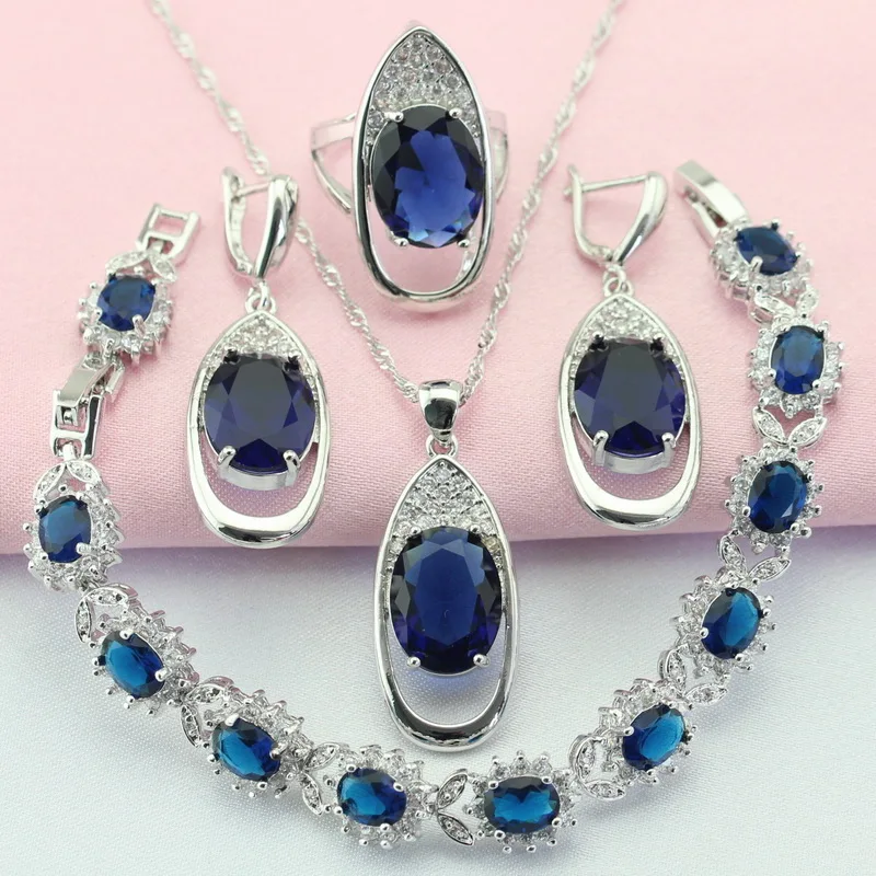 ASHLEY Hotting продажа темно синий камень серебряный цвет Ювелирные наборы для женщин