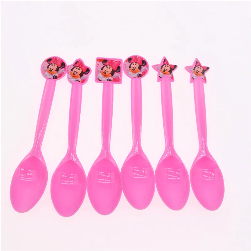 spoon 6pcs Тема Минни Мауса наборы посуды вечерние украшения на день рождения для девочек торт Топпер одноразовые вечерние принадлежности украшение дома - Цвет: spoon 6pcs