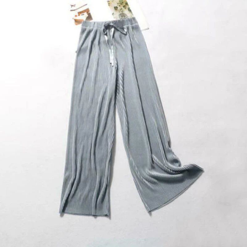 Женские брюки с высокой талией широкие однотонные прямые эластичные