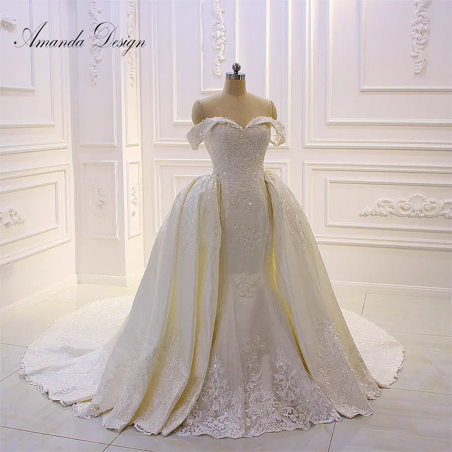Аманда дизайн robe de mariee courte с открытыми плечами кружева аппликация Съемная юбка свадебное платье