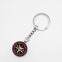 2019 new retro silver five pointed star keychain red goat head glass dome pendant baphomet key ring gothic jewelry
