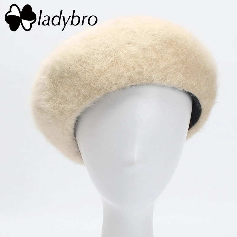 Элегантный однотонный берет Ladybro женская меховая шапка осенне зимняя теплая