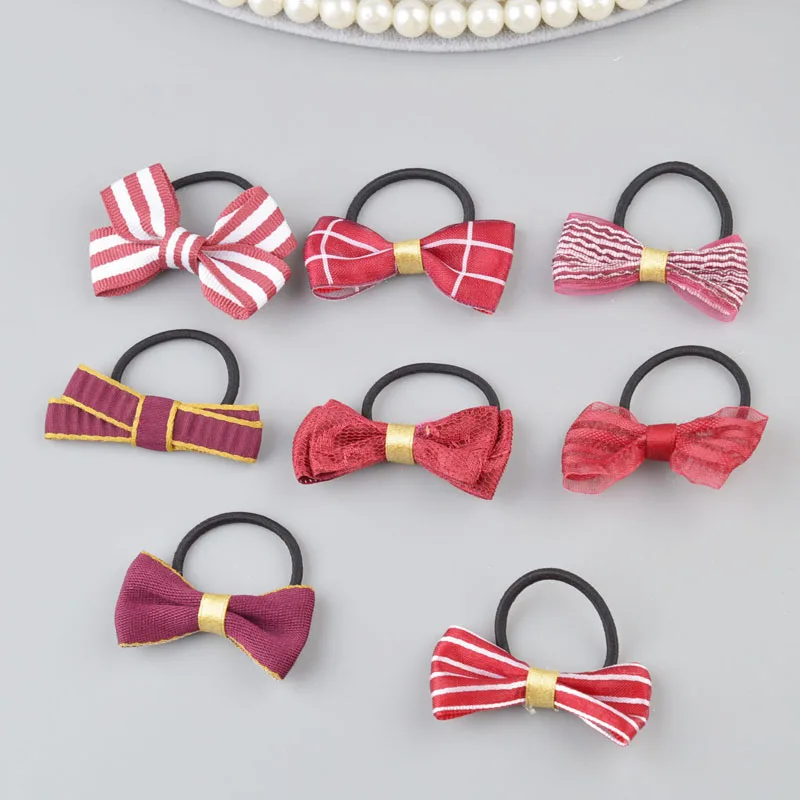 Red Set 8 шт./партия, детские галстуки для волос для девочек, Маленький бант для волос, эластичная резинка для волос, милая резинка для волос с бантом, аксессуары для волос, повязка для волос - Цвет: Red Set