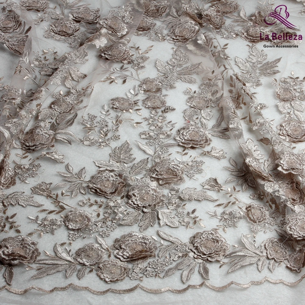 La Belleza 1 ярд металлик champgane 3D Цветы вечернее платье кружевная ткань 51 &quotШирина|fabric