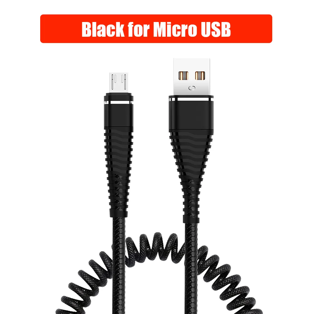 Black For Micro Кабель USB Type-C функцией быстрой зарядки Micro USB 8 Pin кабель выдвижной пружины зарядный кабель Зарядное устройство для передачи данных кабель Шнур для huawei iPhone для Xiaomi - Цвет: Black For Micro