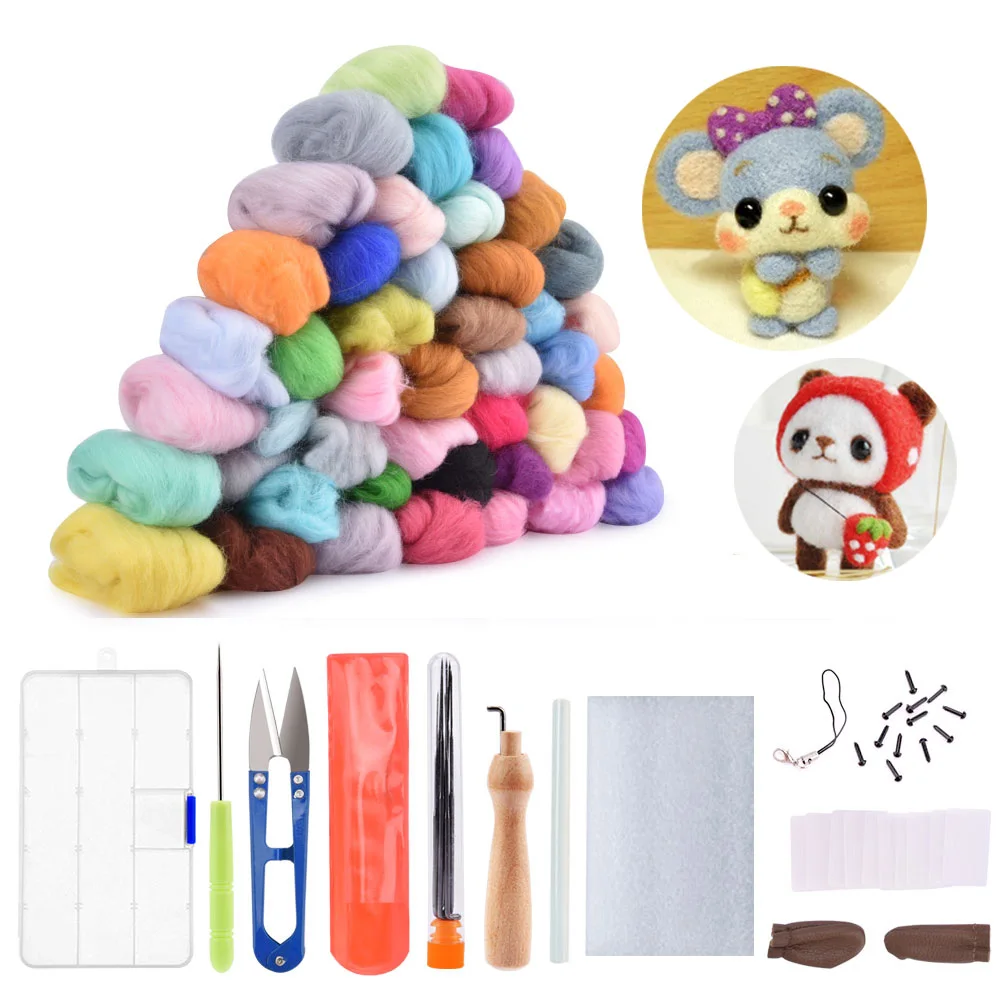 

36/50 colors felting wool starter DIY kit with tools ,accessories and sewing molds wool strip