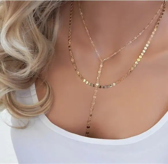 Сексуальное Двухрядное ожерелье Lariat, многослойное ожерелье с золотыми и длинными кисточками, необычное Ювелирное колье, Женское Ожерелье, Bijoux