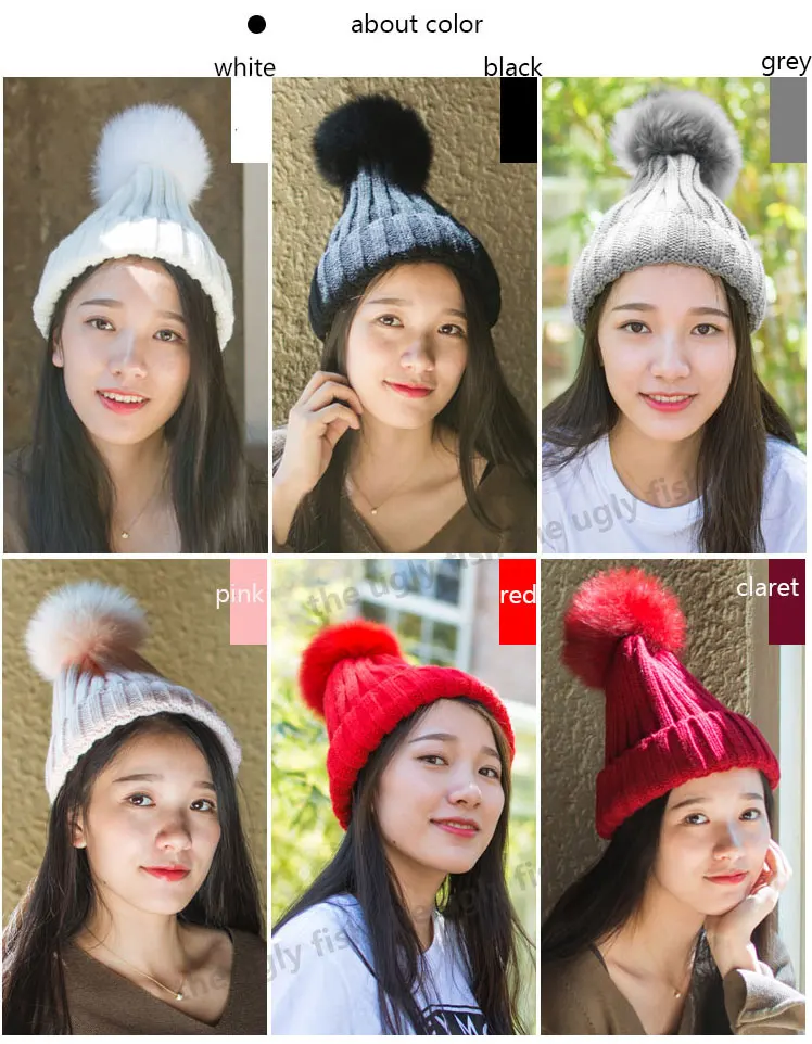 Зимний мех помпоном hat для женщин меховая шапка пом пом hat меха pom poms шапочка женщины промашка hat шапка женская шапка женская зимняя осень шапка женская вязаная трикотажная зимние шапки женские зимние зима