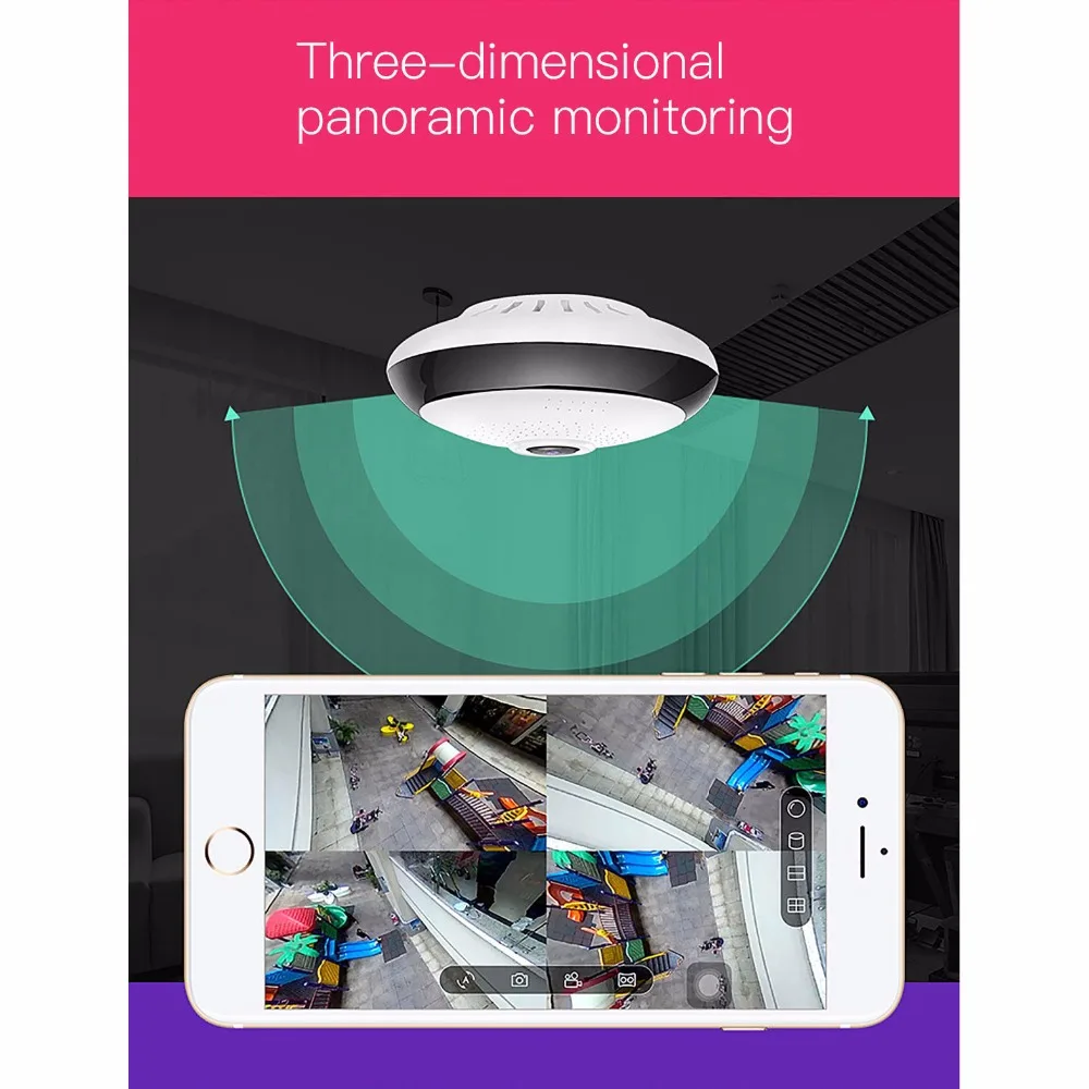 AZISHN 360 градусов WiFi панорамная камера безопасности 960P FULL HD Беспроводная рыбий глаз