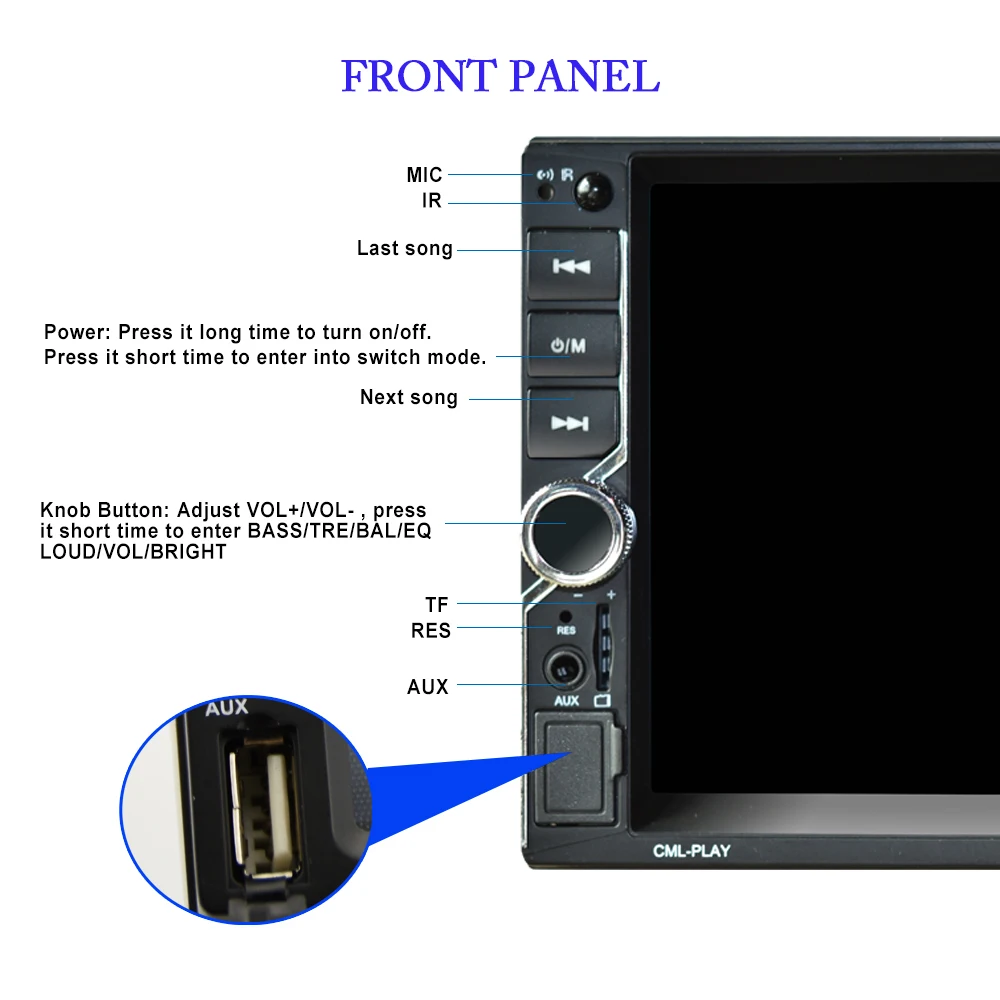 Автомагнитола AMPrime 2Din 7 &quotTouch Mirrorlink Авто Аудио Стерео Авторадио Bluetooth FM/AUX/USB/SD/DVR