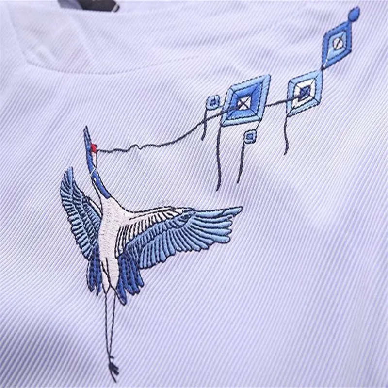 5xl Большие размеры Crane embroidery полосатая блуза Женские топы с v-образным вырезом