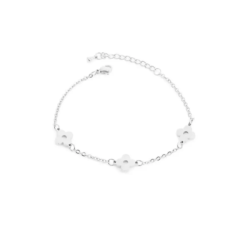 Silver Lucky Four Leaf Clover браслет для женщин Женский 3 цвета нержавеющая сталь звено цепи браслеты ручной работы ювелирные изделия Pulseira Moda - Окраска металла: Silver