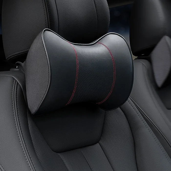 Black pillow Высококачественная Автомобильная подушка из натуральной кожи с эффектом памяти, подголовник для шеи, подголовник, подушка для поясницы, подушка для поддержки, черный, коричневый, бежевый - Цвет: Black pillow