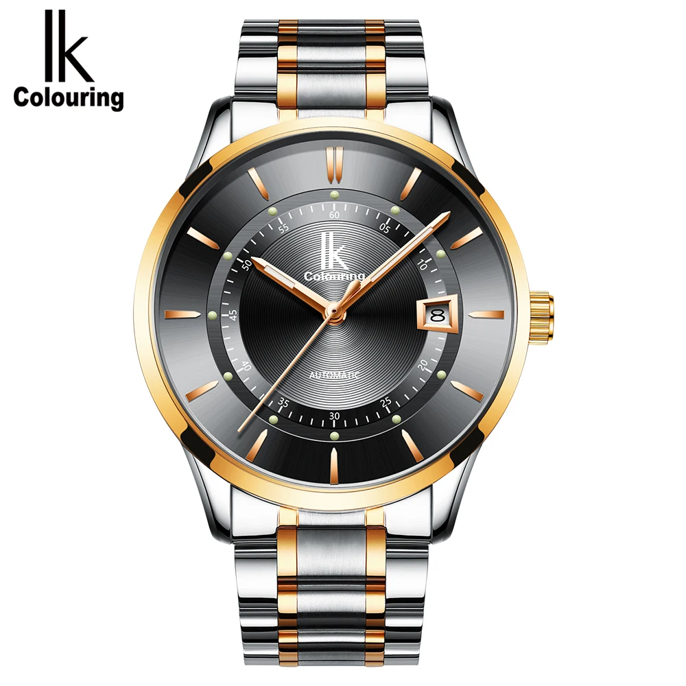 

IK colouring Watches Classic Mens Date automatic Mechanical Watch Waterproof Steel Stainless Luxury Watch Men Relogio Masculino