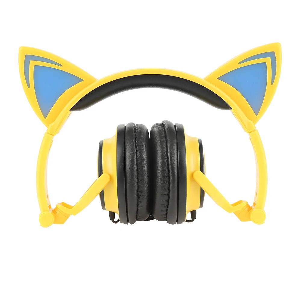 Складные мигающие светящиеся наушники с кошачьими ушками Проводная игровая