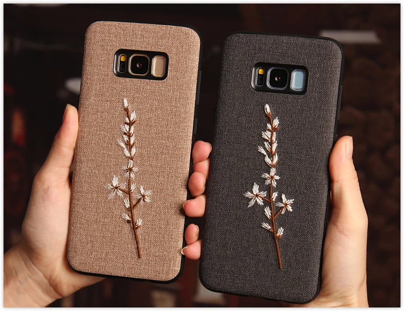 Retro Embroidery Case For Samsung Galaxy Note 8 Fabric Rose Flower Leaves Soft Cover S9 S8 Plus |