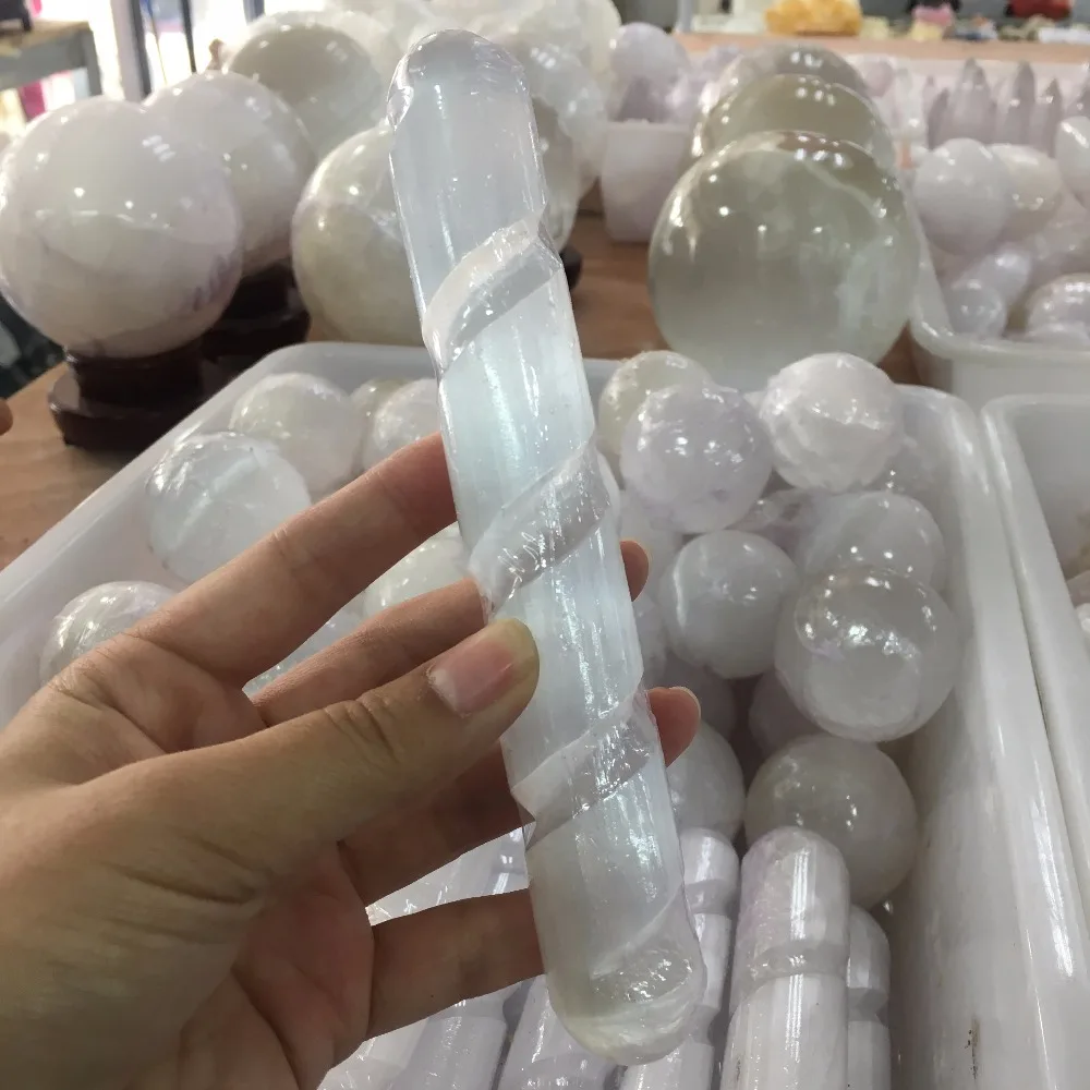 СЕЛЕНИТ кристаллические палочки целебный массаж спиральная полированная палка