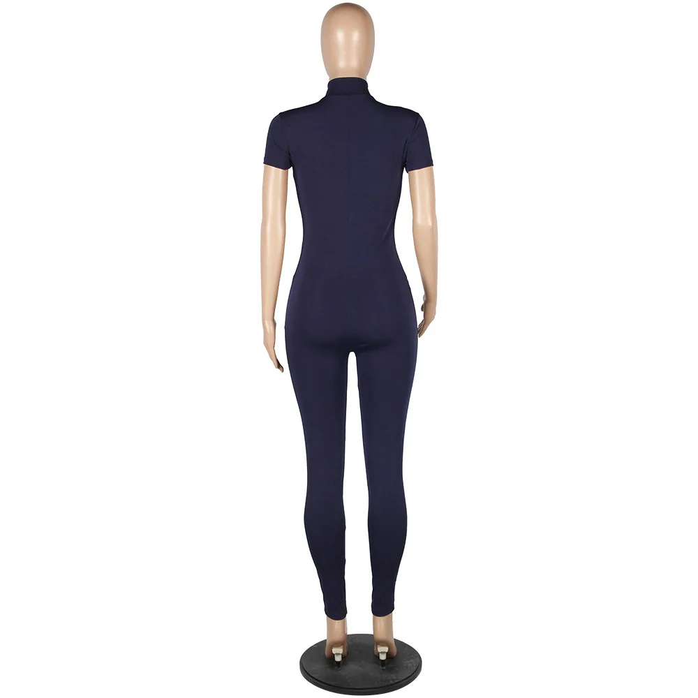 

Black V-Neck O-Neck Short Zipper Solid Women Jumpsuits Wrap Bodysuits Fashion Sport Female Playsuits