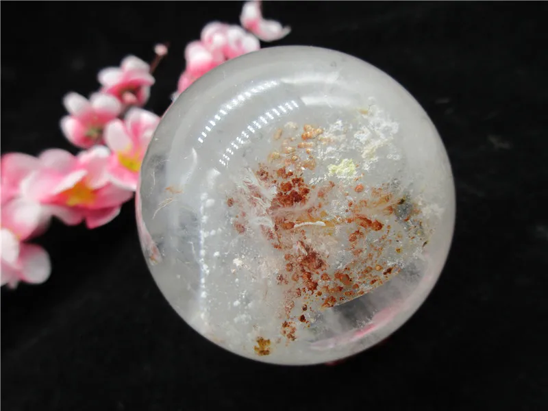 

Натуральный прозрачный красный призрак, хрустальный шар, трехмерная фантомная Сфера, кварцевый элемент для коллекции 260 г