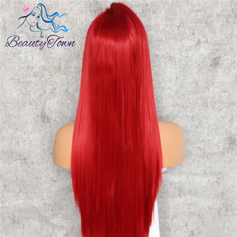 BeautyTown HandTied оранжевый красный 1B белый термостойкие прямые Косплей Знаменитости Девушка Свадебная вечеринка синтетический парик на кружеве