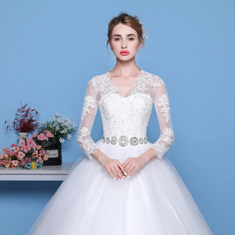Mrs Win сексуальное свадебное платье с длинным рукавом v образный вырез пояс