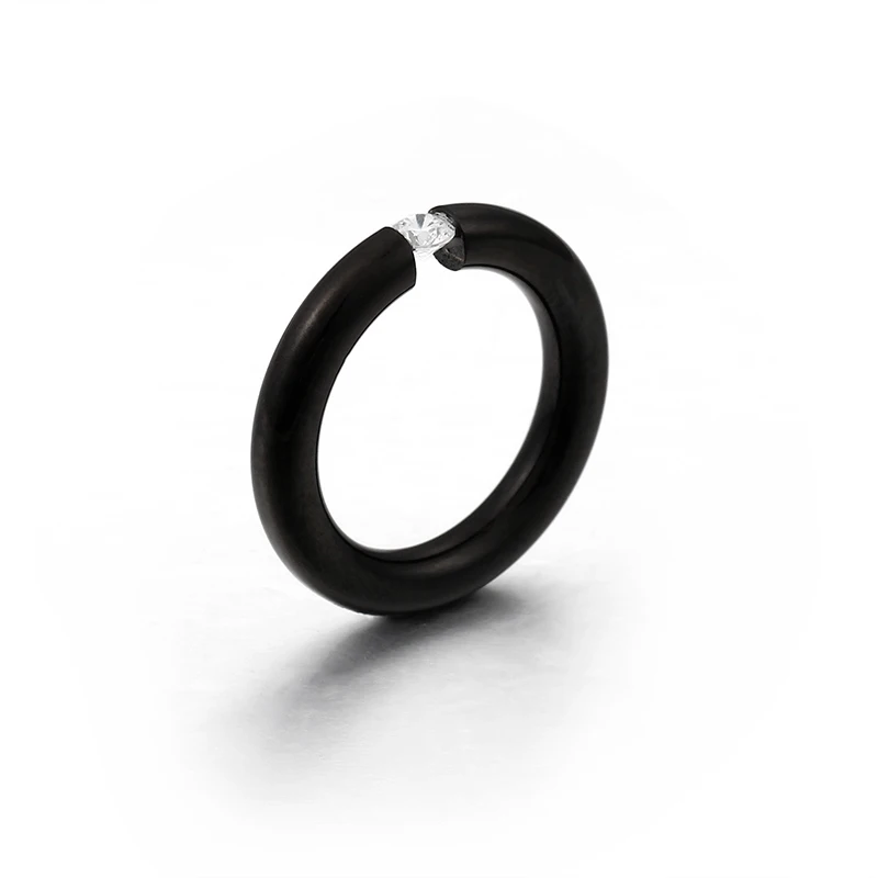 KALEN, простой дизайн, 4 цвета, Bague, нержавеющая сталь и кубический цирконий, кольца на палец для женщин, Anillos Mujer, ювелирные изделия, обручальные кольца - Цвет основного камня: 4mm Black