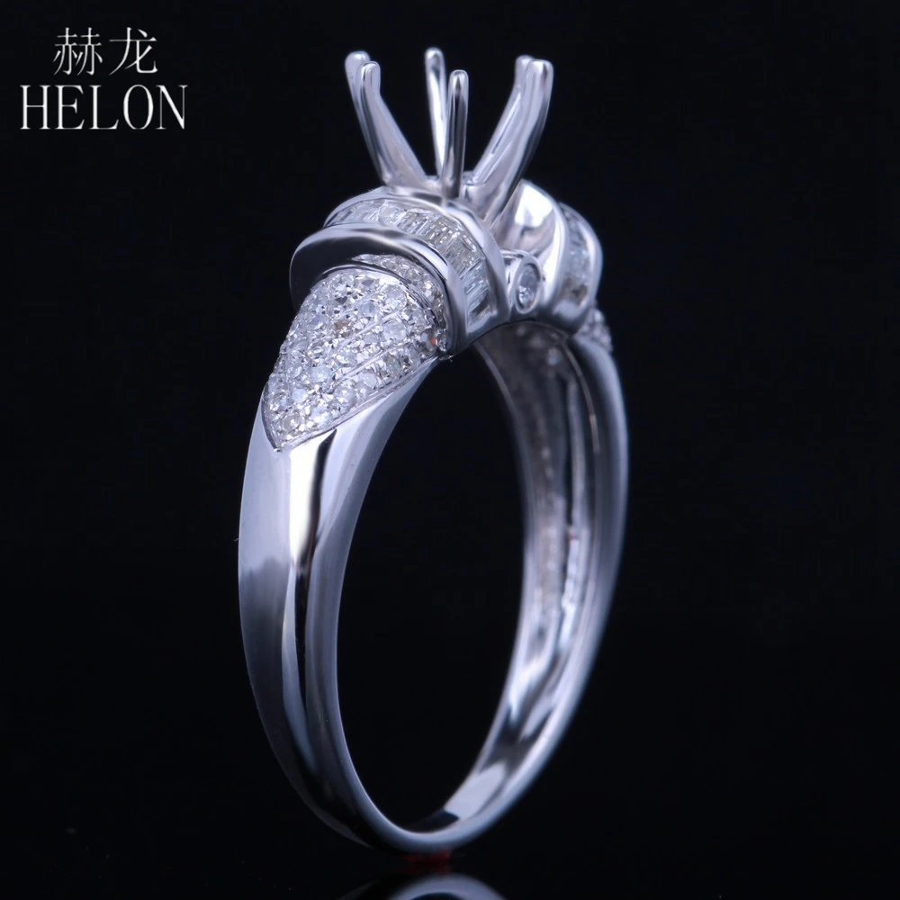 

HELON Solid 14k (585) White Gold Round 6mm Cut Semi Mount Real 0.5CT Diamonds Engagement Wedding Women Trendy Fine Jewelry Ring